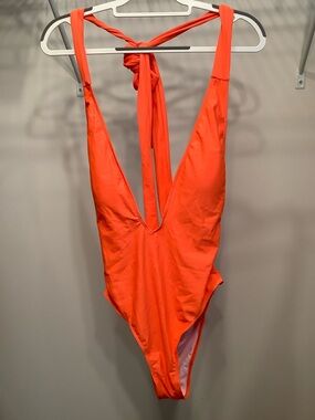 Women’s Deep V One-Piece Swimsuit - Bright Orange